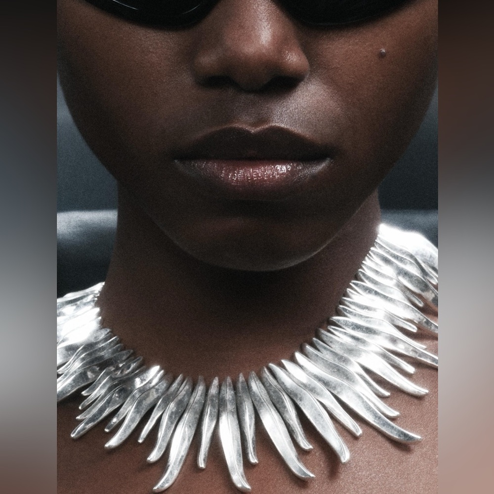 Zara silver-tone pieces, sunburst, multi-strap choker necklace - Picture 1 of 7